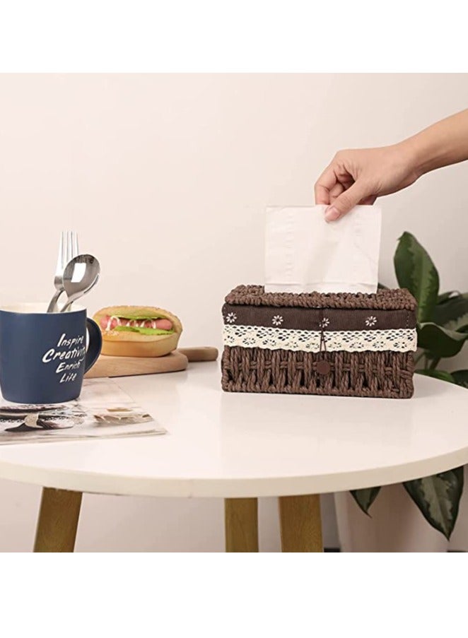 FFD Rattan Woven Tissue Box Rectangular Tissue Box with Cover, Vintage Napkin Pumping Paper Case,Facial Tissues Box Tissue Box - Image 5