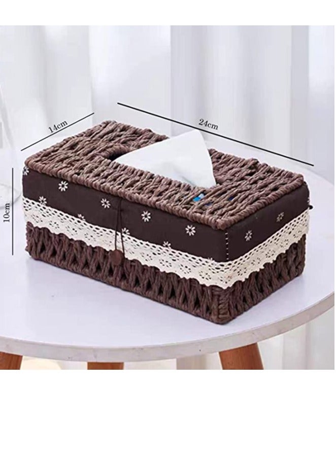 FFD Rattan Woven Tissue Box Rectangular Tissue Box with Cover, Vintage Napkin Pumping Paper Case,Facial Tissues Box Tissue Box - Image 2