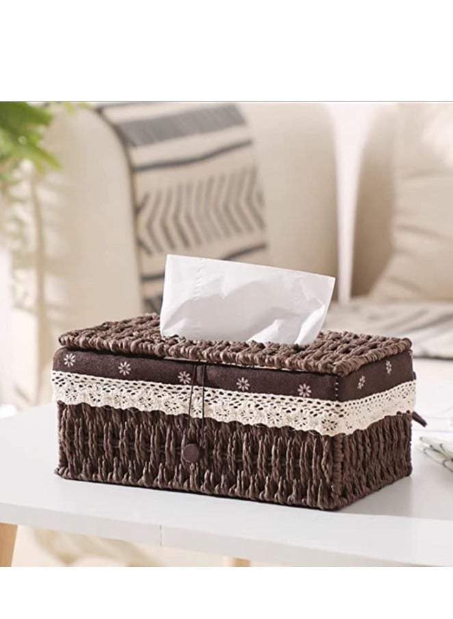 FFD Rattan Woven Tissue Box Rectangular Tissue Box with Cover, Vintage Napkin Pumping Paper Case,Facial Tissues Box Tissue Box - Image 3