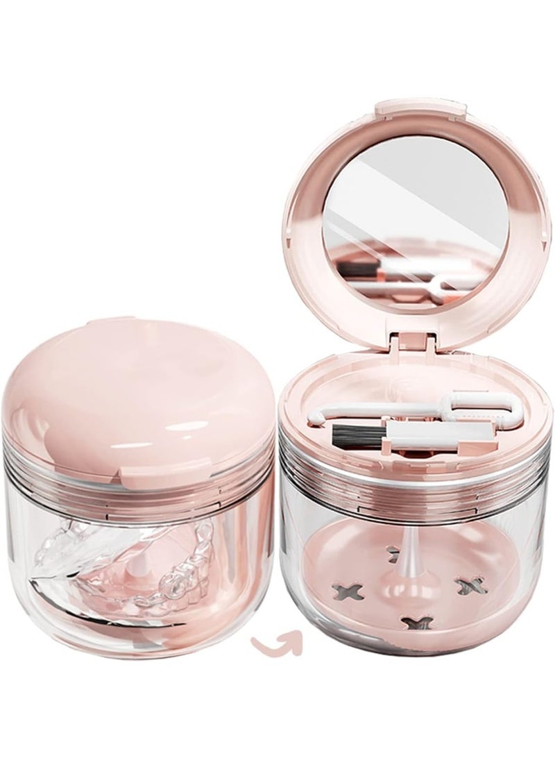 Holder Case, Denture Bath Box with Strainer Basket, Mouth Cover Cover, Brace Cleaning Cup, Cute Denture Holder Storage Soak Container for Cleaning, pink, 3.1 tum, comtemporary - Image 1
