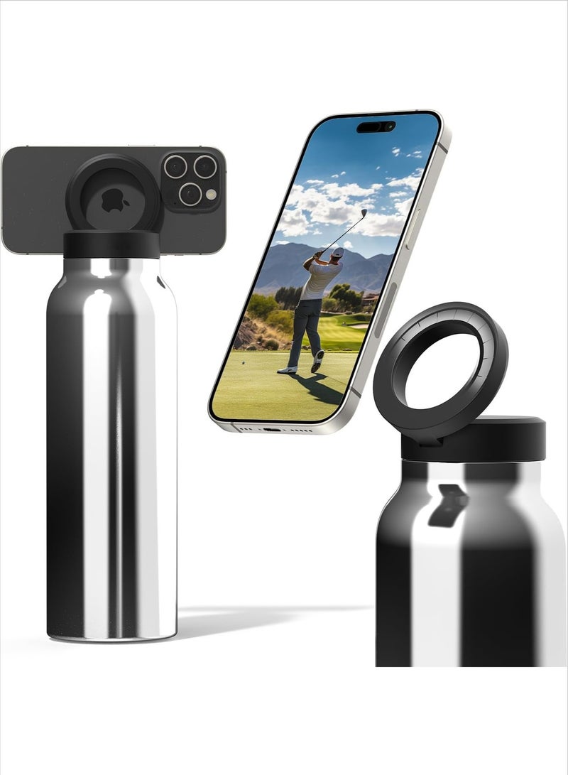 Generic Insulated Water Bottle | Compatible MagSafe With Phone Holder | Stainless Steel Water Bottle With Magnetic Phone Tripod Mount | Hot 12H, Cold 24H, 360° Rotate - Stainless Steel 24oz - Image 1