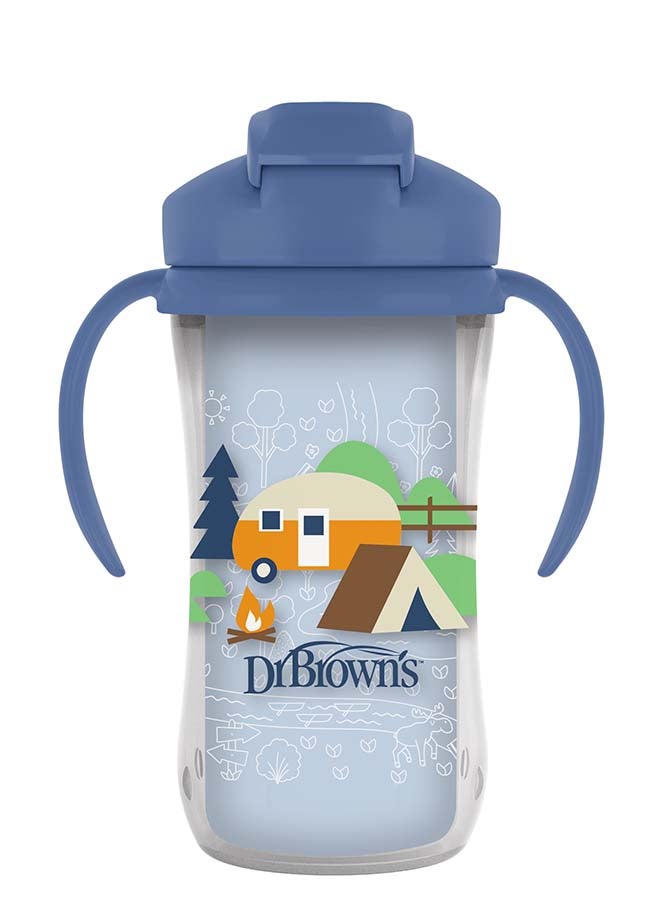 Dr. Brown’s 10 oz/300 mL Insulated Straw Cup with Handles, Blue Camping Site (12m+), 1-Pack - Image 1