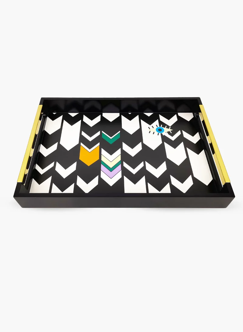 Roomours Matteo Tray with Golden Handle - Multicolour