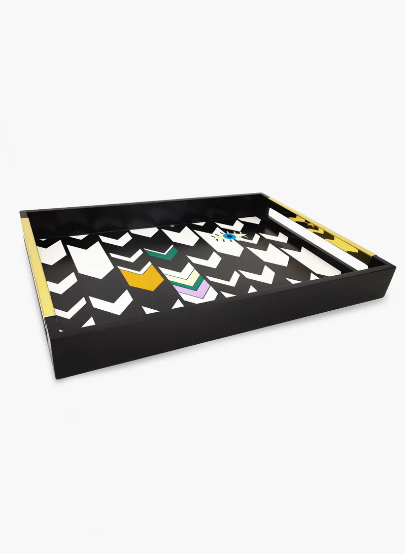 Roomours Matteo Tray with Golden Handle - Multicolour