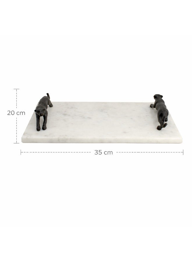 Handmade Natural Marble Tray with Panther Handles, - Image 3