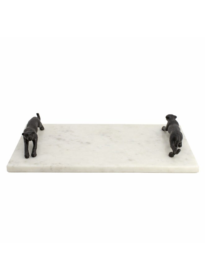 Handmade Natural Marble Tray with Panther Handles, - Image 2