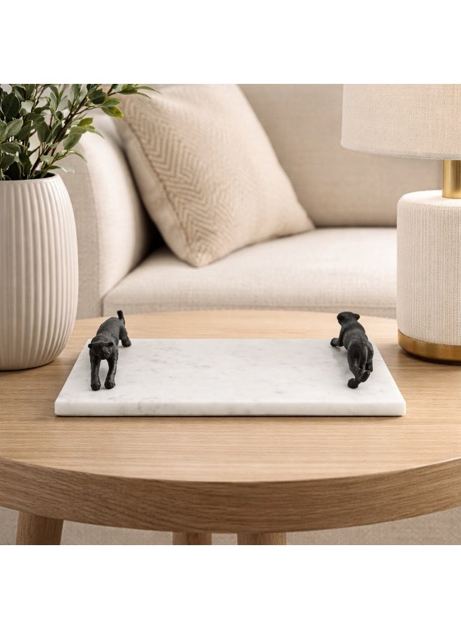 Handmade Natural Marble Tray with Panther Handles, - Image 1