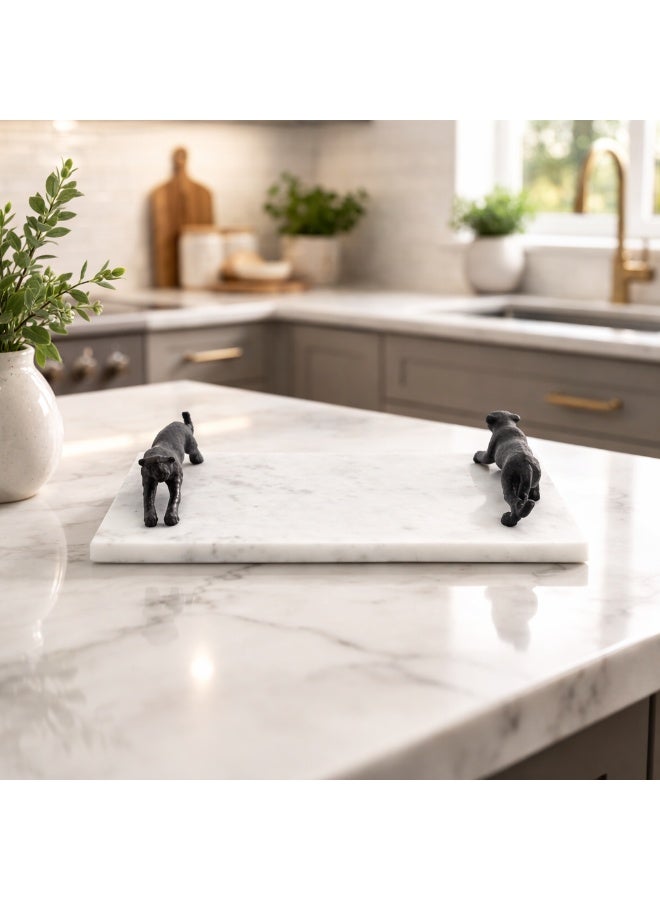 Handmade Natural Marble Tray with Panther Handles, - Image 4