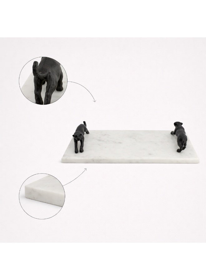 Handmade Natural Marble Tray with Panther Handles, - Image 5