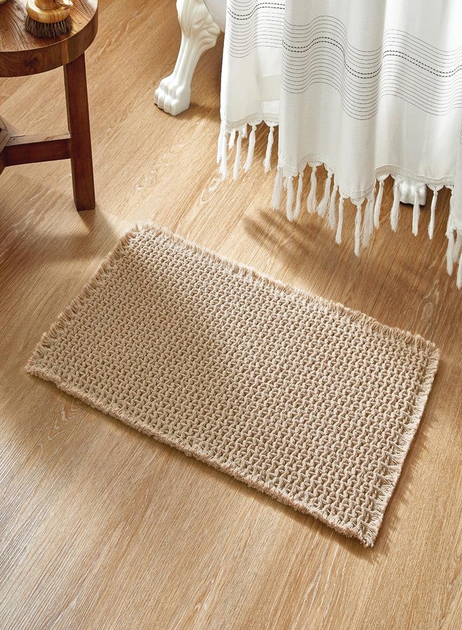 TYUU Boho Bathroom Rugs, Super Absorbent Non Slip Waffle Bath Mat Quick Dry Bath Rugs Washable Boho Farmhouse Bathroom Rugs, Khaki 30"x20" - Image 1