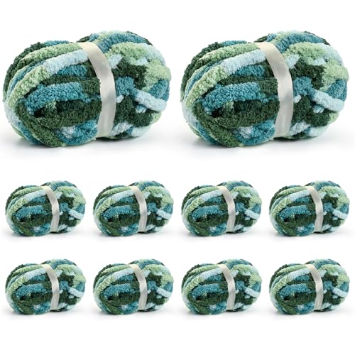 Waikxin 10 Pack Jumbo Chunky Yarn for Hand Knitting, Fluffy Chunky Chenille Yarn for Crocheting, Variegated Chunky Knit Baby Blanket Yarn, 240 yds /70.5 oz Super Bulky Yarn（Mint-Teal-Green） - Image 1