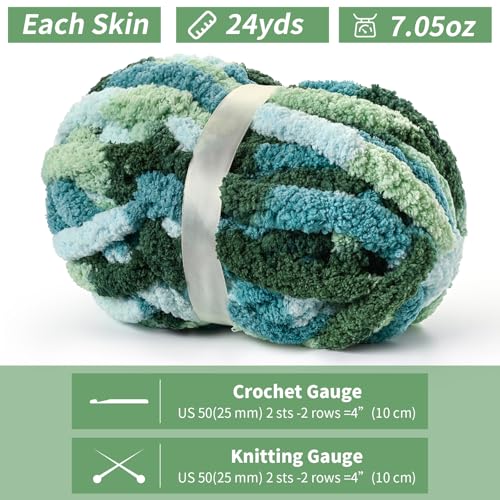 Waikxin 10 Pack Jumbo Chunky Yarn for Hand Knitting, Fluffy Chunky Chenille Yarn for Crocheting, Variegated Chunky Knit Baby Blanket Yarn, 240 yds /70.5 oz Super Bulky Yarn（Mint-Teal-Green） - Image 2