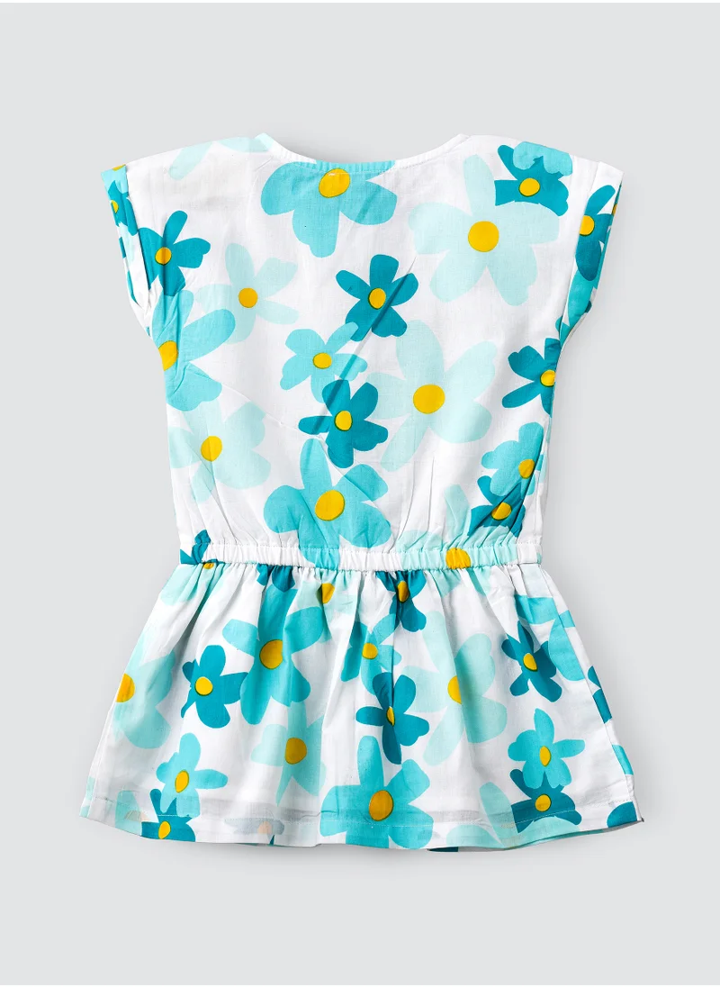 جيلين Aqua Floral Cotton Playsuit for Girls
