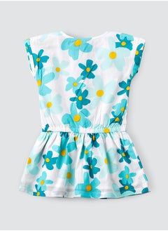 Jelliene Aqua Floral Cotton Playsuit for Girls  - Image 2