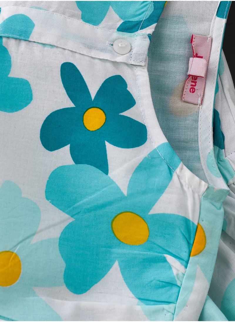 Jelliene Aqua Floral Cotton Playsuit for Girls  - Image 4
