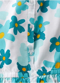 Jelliene Aqua Floral Cotton Playsuit for Girls  - Image 3