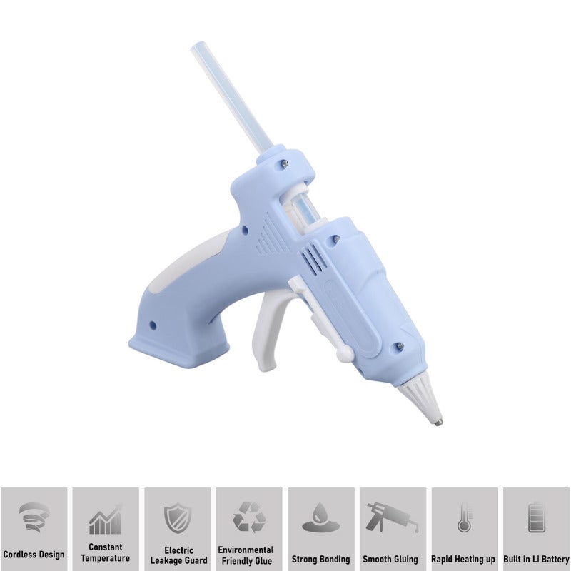 أداة لصق بالملاط المنصهر اللاسلكية: باللون الأزرق، تعمل ببطارية ليثيوم سعة 2000 مللي أمبير، مع منع الانسياب العكسي، تسخين سريع، مجموعة لصق كهربائية بملاط منصهر تتضمن 10 قضبان ملاط مقاس 7 مم عالية التصاق - استخدام متعدد الاستخدامات لصناعات الحرف المنزلية، صناع الحرف - Image 4