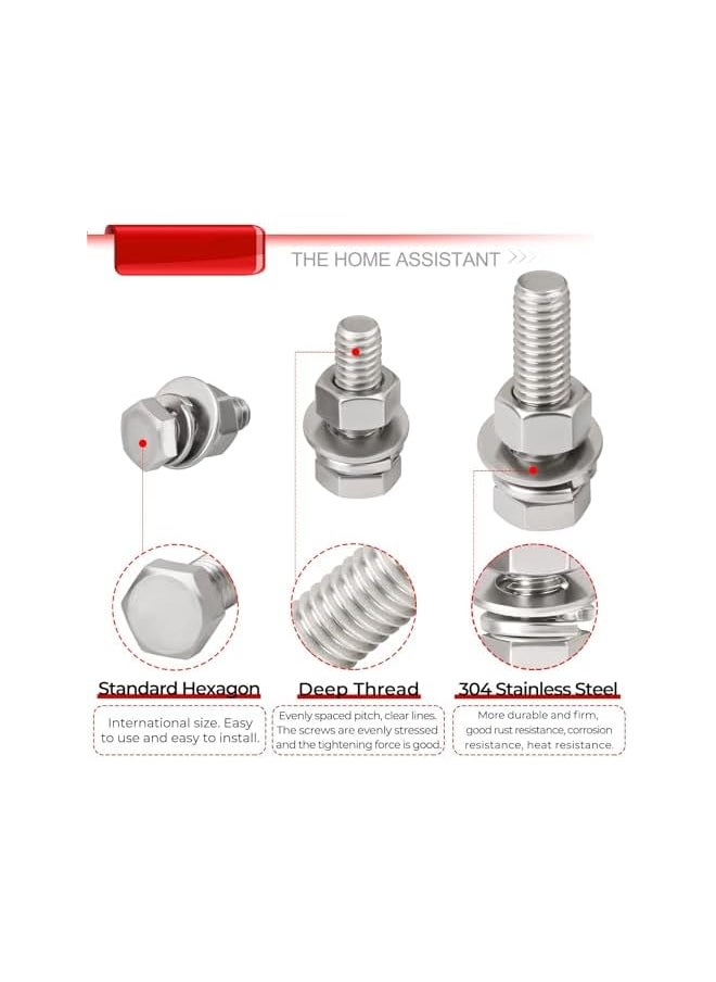 PROMASS - M3 M4 M5 M6 M8 M10 Screws Bolts Nuts Lock and Flat Gasket Washers Assortment Kit, Stainless Steel Flat Hex Head Screws Bolts Nuts, Precise Metric Screws and Nuts Set, included Tool Box, 244 PCS - Image 1