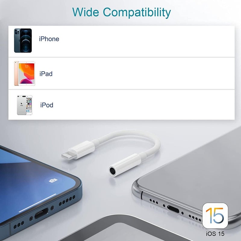 SENBON محول جاك سماعات الأذن 3.5 مم إلى لايتنينغ | كابل AUX، محول منفذ لهاتف آيفون 14، 13، 12، 11، X، XS، 8، 7، 6S، SE، آيبود، آيباد | موصل سماعات الرأس ونظام الصوت في السيارة | أبيض - Image 3