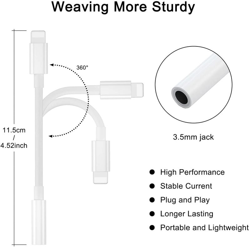 SENBON محول جاك سماعات الأذن 3.5 مم إلى لايتنينغ | كابل AUX، محول منفذ لهاتف آيفون 14، 13، 12، 11، X، XS، 8، 7، 6S، SE، آيبود، آيباد | موصل سماعات الرأس ونظام الصوت في السيارة | أبيض - Image 4