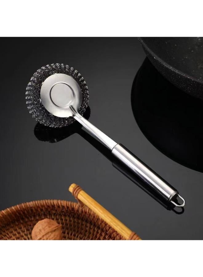 Stainless Steel Pot Brush Kitchen Long Handle Pot Washing Dish Cleaning Brush Steel Wire - Image 1