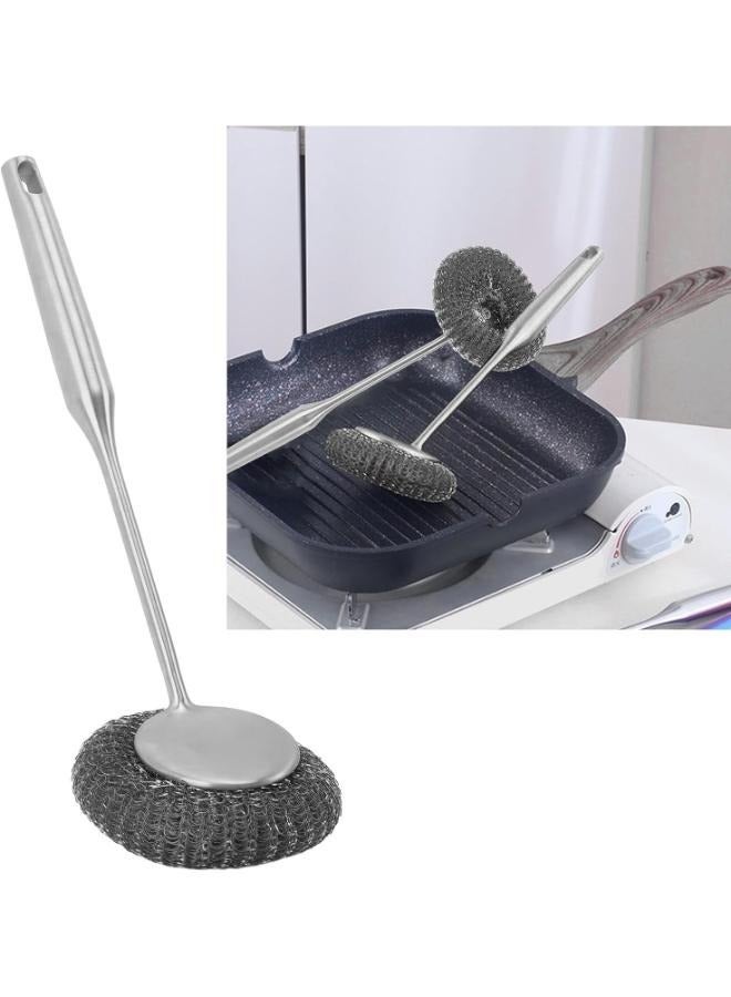 Stainless Steel Pot Brush Kitchen Long Handle Pot Washing Dish Cleaning Brush Steel Wire - Image 4