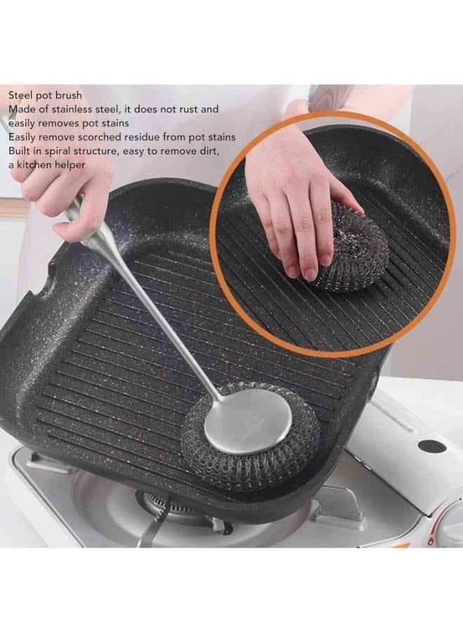 Stainless Steel Pot Brush Kitchen Long Handle Pot Washing Dish Cleaning Brush Steel Wire - Image 3