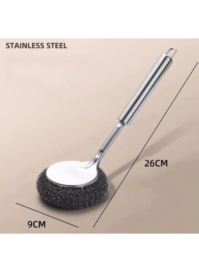 Stainless Steel Pot Brush Kitchen Long Handle Pot Washing Dish Cleaning Brush Steel Wire - Image 2