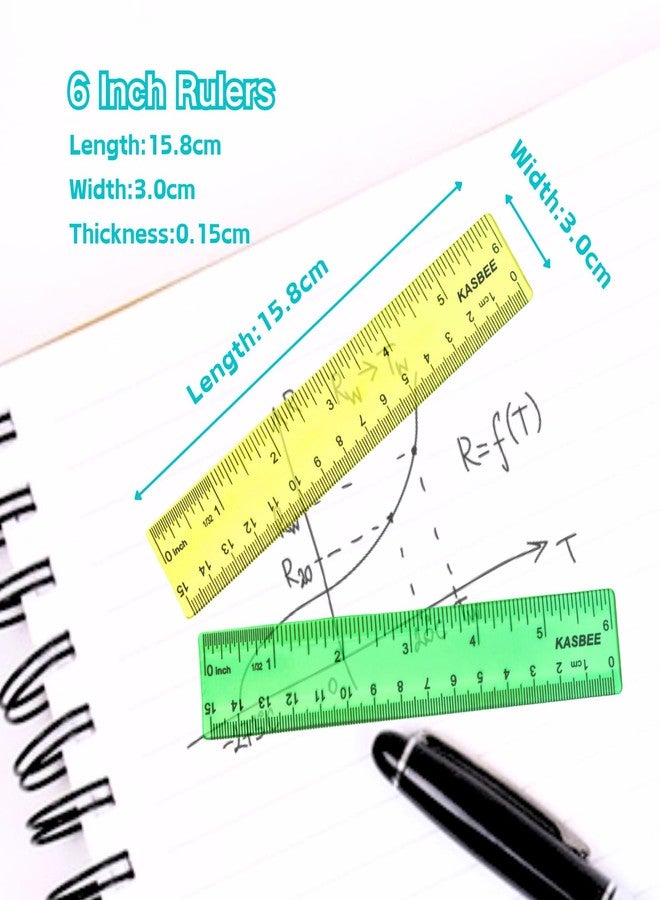 KASBEE Plastic Rulers, 6 Inch Colorful Rulers, 7 Colors Transparent Rulers, Rulers with Centimeters and Inches, Plastic Measuring Ruler for Kids, School, Home and Office - Image 2