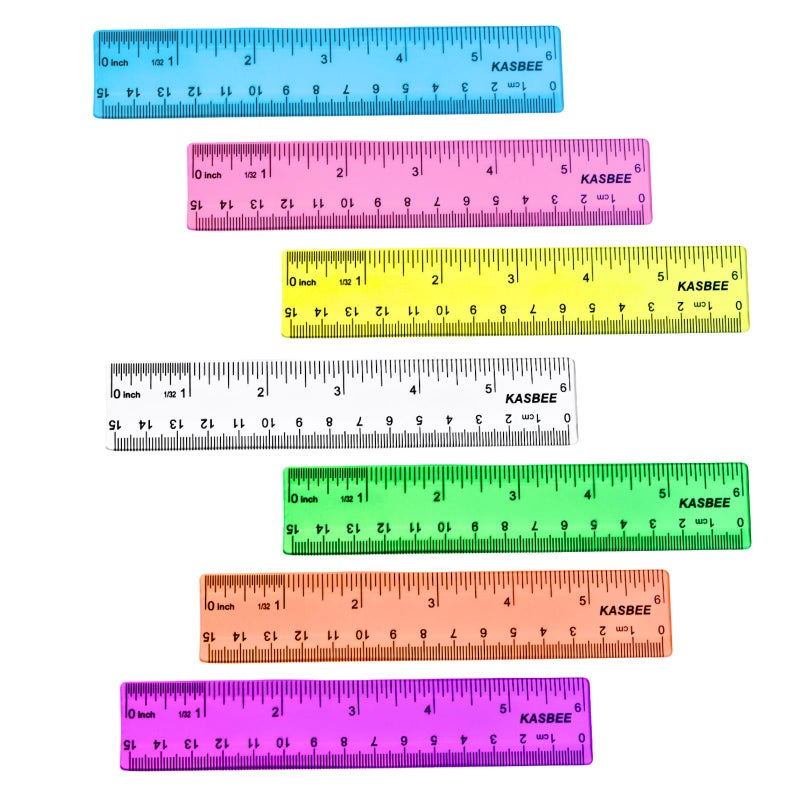 KASBEE Plastic Rulers, 6 Inch Colorful Rulers, 7 Colors Transparent Rulers, Rulers with Centimeters and Inches, Plastic Measuring Ruler for Kids, School, Home and Office - Image 1