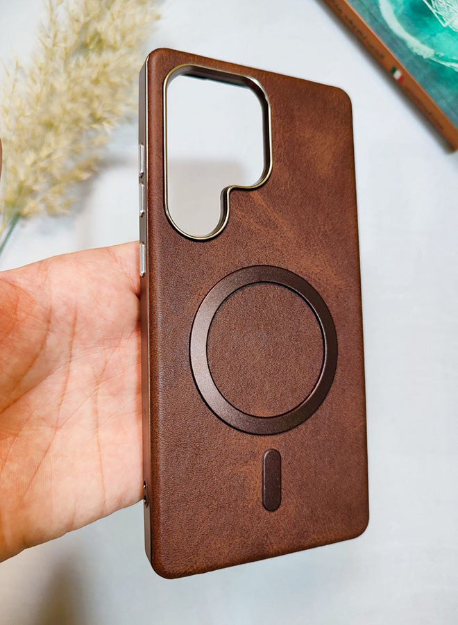 Leather Case CompatibleWith Phone Samsung Galaxy S25 Ultra, Supports MagSafe Wireless Charging, Shock-Resistant Cover, Made Of Premium Leather That Acquires A Natural Patina Over Time, Raised Camera Protector Protects The Lens Assembly, With Inner Lining, For Phone Samsung Galaxy S25 Ultra - Brown - Image 5