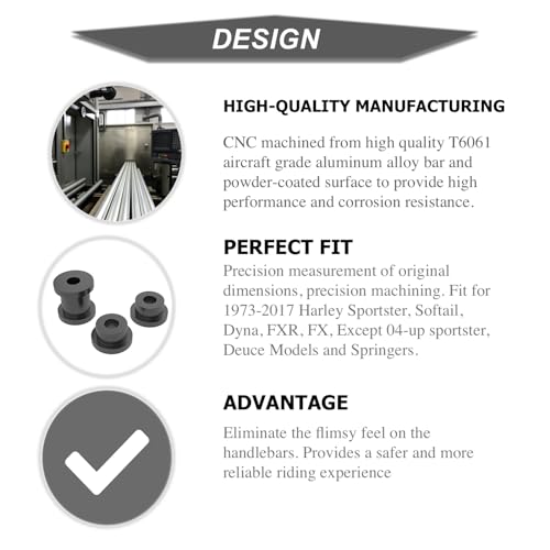 AIRCMT CNC Solid Billet Handlebar Riser Bushings Compatible With Harley Softail Dyna Sportster 1984-2016,Low Rider,Street Bob,CVO,Super Glide,Wide Glide,Switchback,Fat Bob,Daytona,Sturgis Gloss Black - Image 2