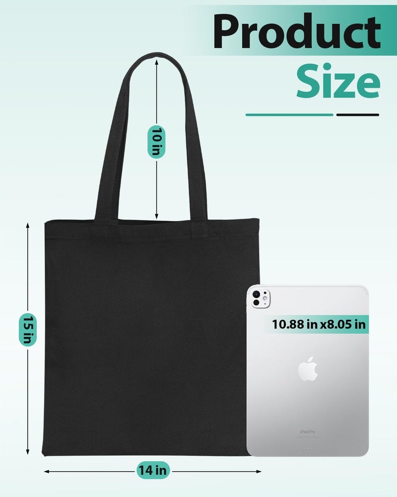 Lzerking 24 Pack Black Canvas Tote Bags for HTV, Painting, Screen Printing, 10oz Thick Blank Canvas for Customized Gifts, Machine Washable Without Shrinking - Image 4