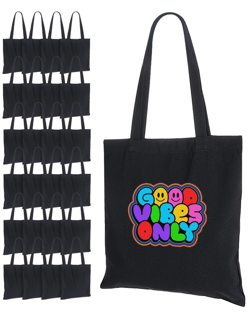 Lzerking 24 Pack Black Canvas Tote Bags for HTV, Painting, Screen Printing, 10oz Thick Blank Canvas for Customized Gifts, Machine Washable Without Shrinking - Image 1