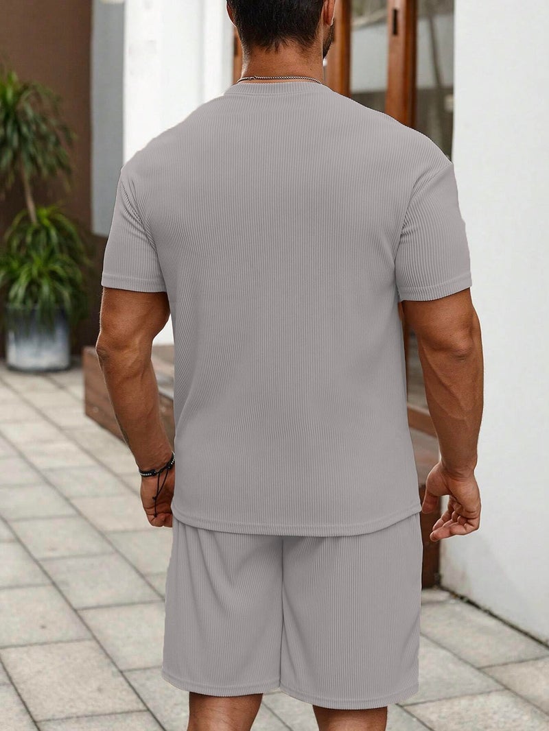 SMOWKLY Men's Pyjama Set || T-Shirt and Shorts Set for Men || Night Wear for Men || Night Suit for Men (1163_MTNS_Gry_XXL) Grey - Image 3