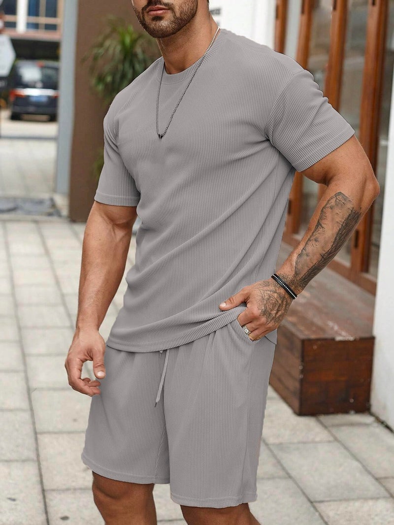 SMOWKLY Men's Pyjama Set || T-Shirt and Shorts Set for Men || Night Wear for Men || Night Suit for Men (1163_MTNS_Gry_XXL) Grey - Image 4