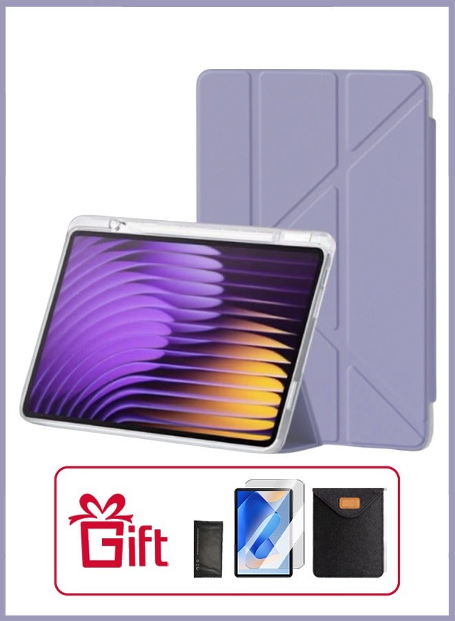 iPad Air 11 Inch (M2) Case & iPad Pro 11 Inch Cover (1st/2nd/3rd/4th Generation), iPad Cover With Pen Slot, Shockproof Y Folding Stand, Transparent Tpu Protective Case, Flip Cover Stand Smart Wake-Up/ Free Aed 23 Anti-Glare Protective Film - Purple - Image 1