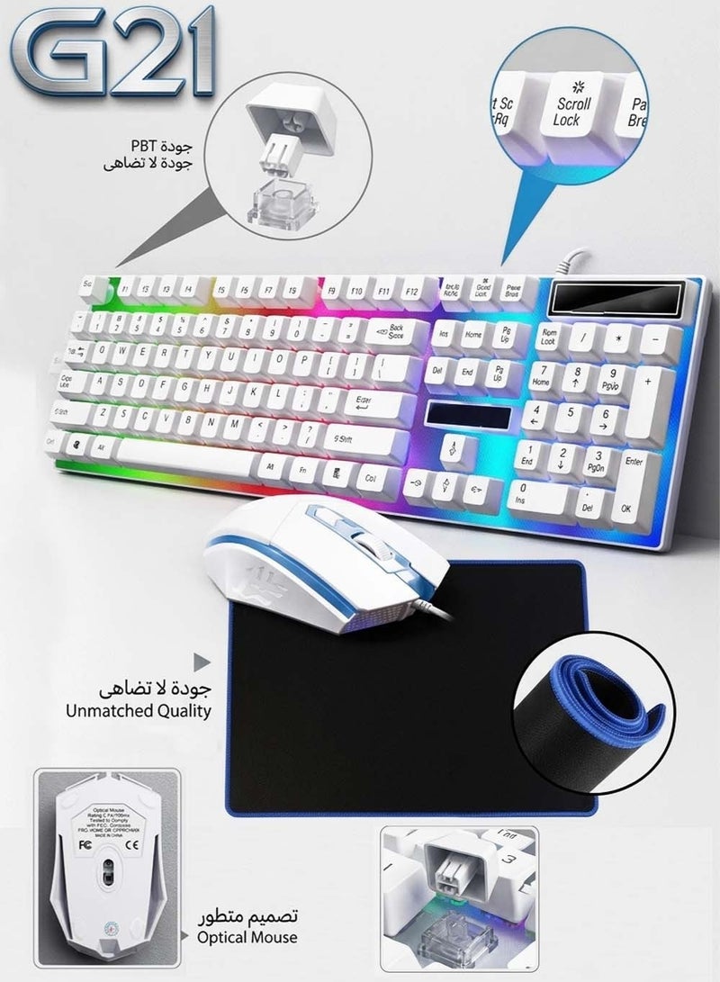 G21 Mechanical Wired Gaming Keyboard and Mouse Set with Multi-Color Flexible LED Lighting USB Port Large 20x30 cm Mouse Pad for Windows PCs Professional Long Gaming Sessions Home and Office Use - Image 1