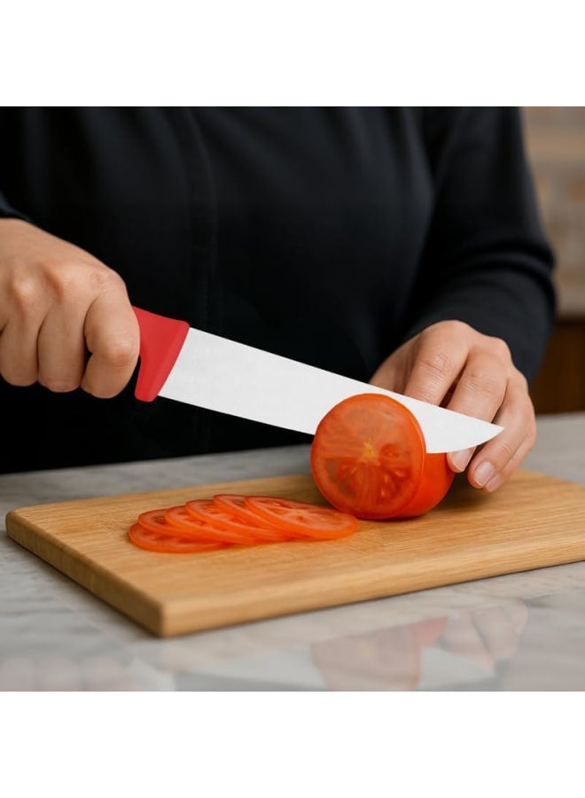 TRAMONTINA Professional Meat Knife – 8-Inch Stainless Steel Blade with Red Textured Polypropylene Handle – Durable & Versatile - Image 4