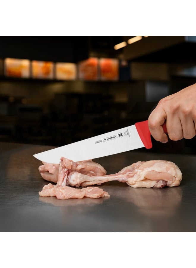 TRAMONTINA Professional Meat Knife – 8-Inch Stainless Steel Blade with Red Textured Polypropylene Handle – Durable & Versatile - Image 2