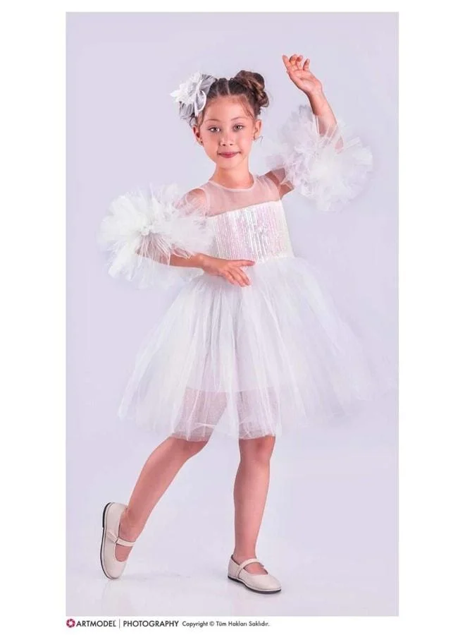 Magu Girls' Red Pom-Pom Sleeve Tutu Skirt Dress