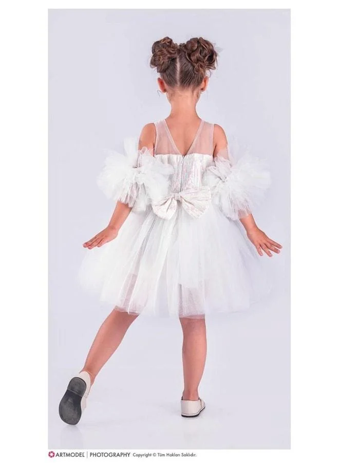 Magu Girls' Red Pom-Pom Sleeve Tutu Skirt Dress