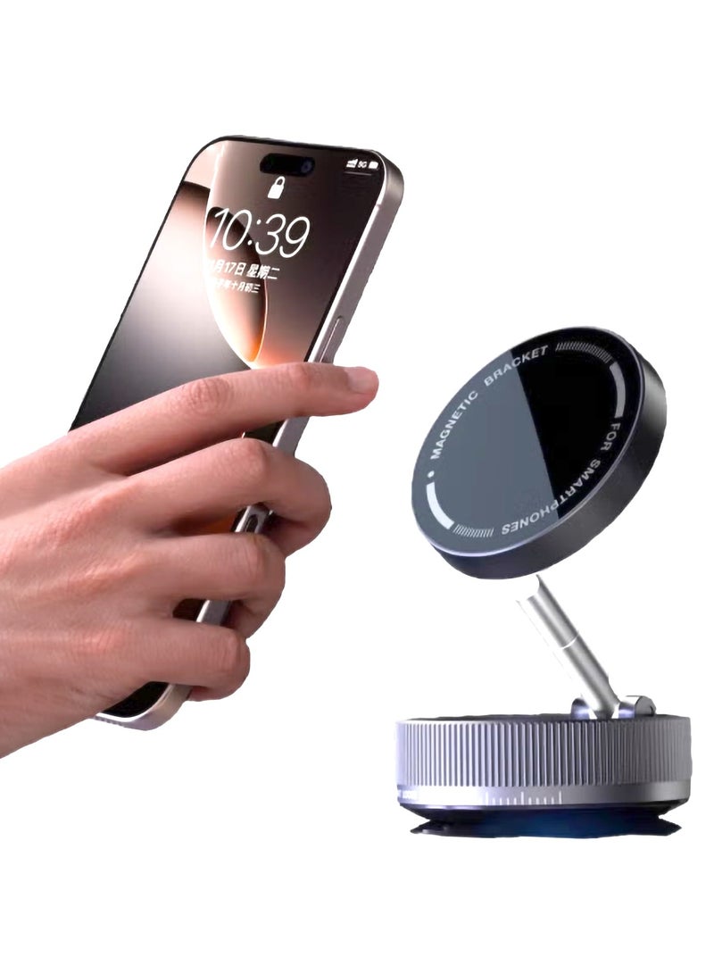 Concretization Magnetic Car Phone Holder,with Foldable Stand, Suction Cup Mount Made of Zinc Alloy, Multi-Angle Rotation, Includes Mirror Stickers, Magnetic Sheets, Hex Wrench, and Foldable Bracket for Easy Instal - Image 1