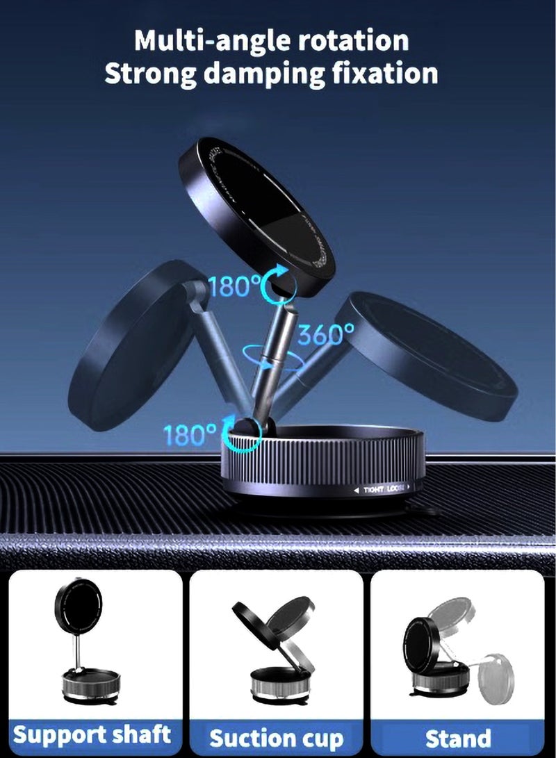 Concretization Magnetic Car Phone Holder,with Foldable Stand, Suction Cup Mount Made of Zinc Alloy, Multi-Angle Rotation, Includes Mirror Stickers, Magnetic Sheets, Hex Wrench, and Foldable Bracket for Easy Instal - Image 2