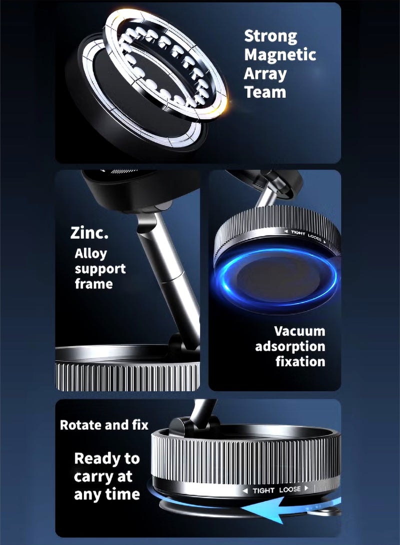 Concretization Magnetic Car Phone Holder,with Foldable Stand, Suction Cup Mount Made of Zinc Alloy, Multi-Angle Rotation, Includes Mirror Stickers, Magnetic Sheets, Hex Wrench, and Foldable Bracket for Easy Instal - Image 4