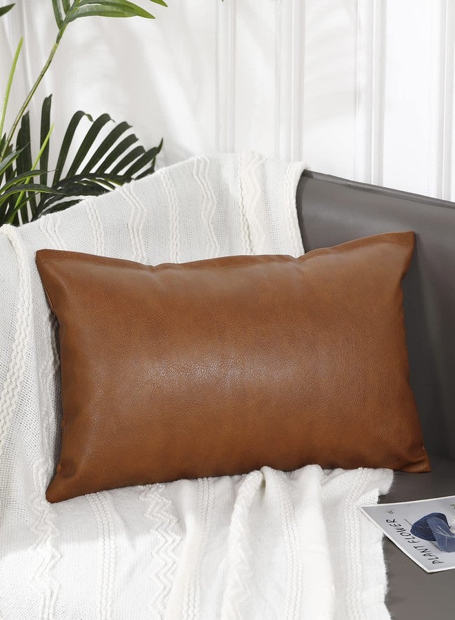 PANOD Decorative Lumbar Throw Pillow Covers 16 x 26,Premium Faux Leather Long Pillow Covers Cushion Case for Farmhouse Sofa Couch Bed Livingroom,Modern Boho,Vegan Brown - Image 2