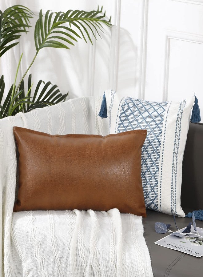 PANOD Decorative Lumbar Throw Pillow Covers 16 x 26,Premium Faux Leather Long Pillow Covers Cushion Case for Farmhouse Sofa Couch Bed Livingroom,Modern Boho,Vegan Brown - Image 4