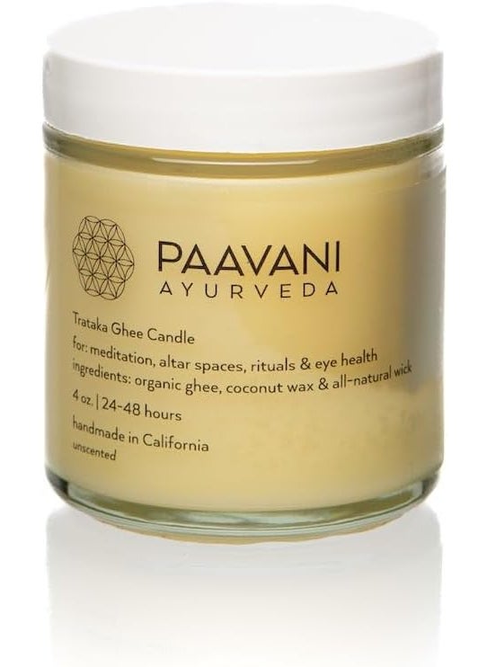 PAAVANI TRATAKA GHEE Candle - Unscented - Organic Ingredients - Handmade Candle - Chakras - Ayurveda - Meditation - 4 oz jar 