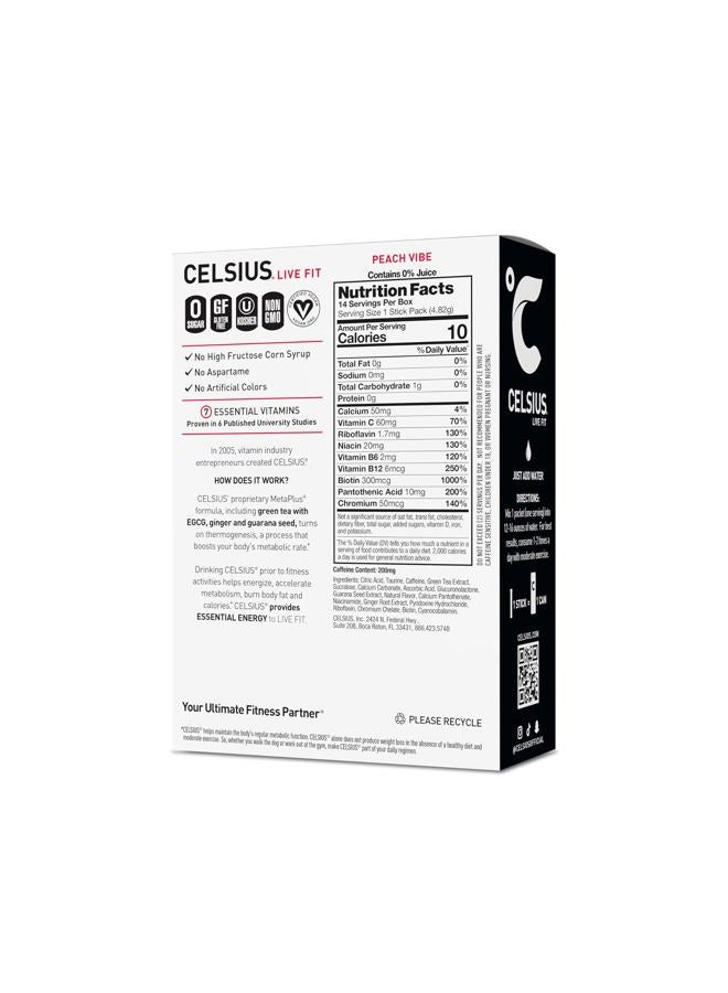 CELSIUS On The Go PEACH VIBE, Sugar Free Energy Drink Mix (14 Sticks per Pack) - Image 2