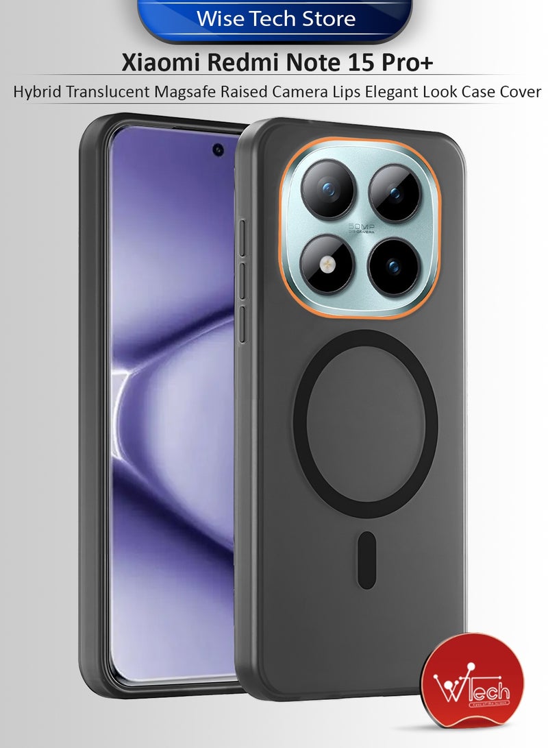 Wtech Xiaomi Redmi Note 15 Pro+ 5G 2025 Hybrid Translucent Magsafe with Magnetic Charging Raised Camera Lips Elegant Look Case Cover (MCMPMN) - Black - Image 1